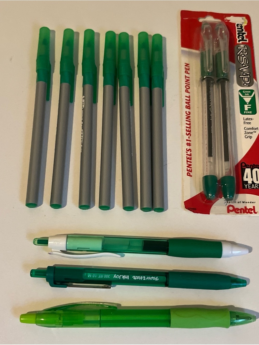 Green Ink Pen Bundle Pentel Bic Paper Mate Ink Joy Gel Lot of 12 Pens